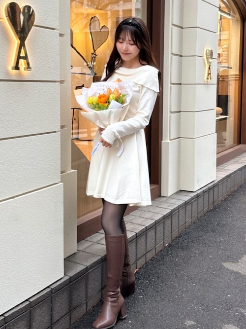 セール】オフショル風スクエアネックミニニットワンピ（ワンピース