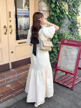 「Olu.（オルドット）のビッグリボンフレアワンピース（ワンピース、ホワイト系）」を使った、れいぴ🐥🍨さん（レディース・158cm）の夏コーディネート