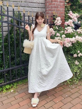「LILY BROWN（リリーブラウン）の2wayチュール切り替えバッグ（ショルダーバッグ、ベージュ系）」を使った、れいぴ🐥🍨さん（レディース・158cm）の夏コーディネート