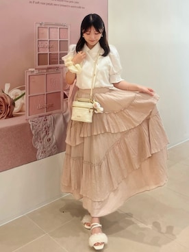 「RANDA（ランダ）のシフォンフラワーミュールサンダル（サンダル）」を使った、れいぴ🐥🍨さん（レディース・158cm・10代）の夏コーディネート