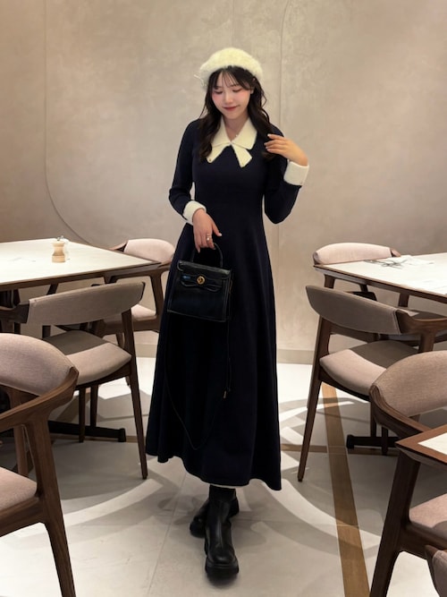 バイカラーリボンニットワンピース[高身長サイズMT/低身長サイズS有り