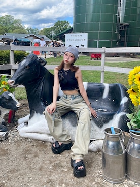 「アイテム（カーゴパンツ）」を使った、𝑦𝑢𝑘𝑎 🦁さん（レディース・149cm）の夏コーディネート