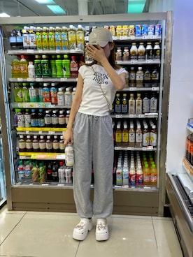 「アイテム（スウェットパンツ）」を使った、𝑦𝑢𝑘𝑎 🦁さん（レディース・149cm）の夏コーディネート