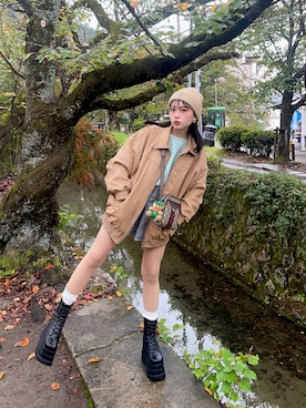 「アイテム（ニットキャップ/ビーニー）」を使った、𝑦𝑢𝑘𝑎 🦁さん（レディース・149cm）の秋コーディネート