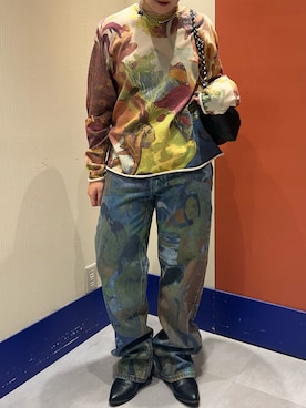 「Desigual（デシグアル）のアート プリント/ ゴーギャンデニムパンツ（デニムパンツ、ブルー系）」を使った、Desigual ディアモール STAFFさん（レディース・151cm）の春コーディネート