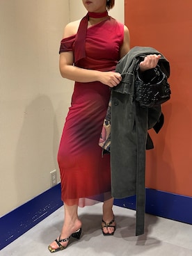 「Desigual（デシグアル）のレザールックのトレンチコート（トレンチコート、ブラック系）」を使った、Desigual ディアモール STAFFさん（レディース・151cm）の冬コーディネート