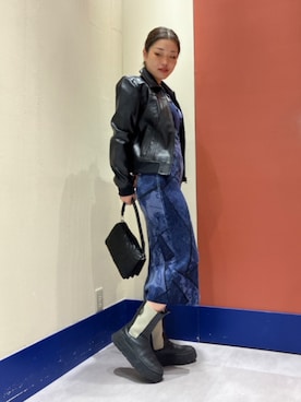 「Desigual（デシグアル）のアイテム（ライダースジャケット）」を使った、Desigual ディアモール STAFFさん（レディース・164cm）の秋コーディネート
