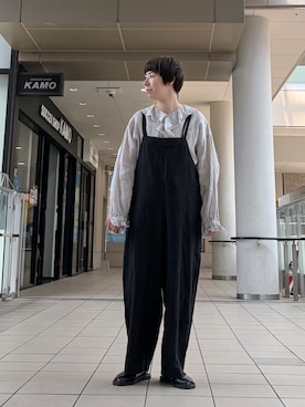 「かぐれ（カグレ）のリネンサロペット（つなぎ/オールインワン、ブラック系）」を使った、いわぶさん（レディース・168cm）の春コーディネート