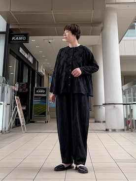 「かぐれ（カグレ）の綿麻デニムボリュームパンツ（デニムパンツ、ブルー系）」を使った、いわぶさん（レディース・168cm）の夏コーディネート