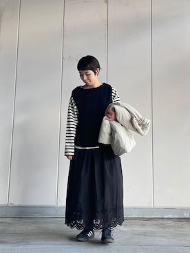 「かぐれ（カグレ）のボーダーワイドカットソー（Tシャツ/カットソー）」を使った、いわぶさん（レディース・168cm）の冬コーディネート