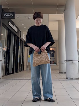 「かぐれ（カグレ）のリネンコットンフレアプルオーバー（シャツ/ブラウス、ブラック系）」を使った、いわぶさん（レディース・168cm）の夏コーディネート