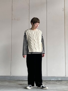 「かぐれ（カグレ）のボーダーワイドカットソー（Tシャツ/カットソー）」を使った、いわぶさん（レディース・168cm）の秋コーディネート