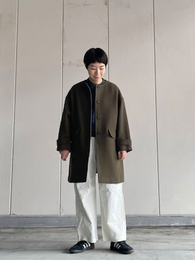 「アイテム（ノーカラーコート）」を使った、いわぶさん（レディース・168cm）の秋コーディネート