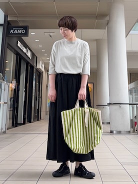 「かぐれ（カグレ）のワイド6分袖プルオーバー（Tシャツ/カットソー、グレー系）」を使った、いわぶさん（レディース・168cm）の夏コーディネート