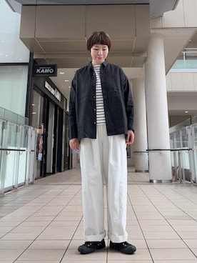 「かぐれ（カグレ）のホワイトデニムワイドパンツ（その他パンツ、ホワイト系）」を使った、いわぶさん（レディース・168cm）の春コーディネート