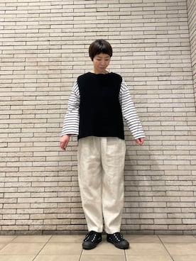 「かぐれ（カグレ）のリネンコットンサルエルパンツ（その他パンツ）」を使った、いわぶさん（レディース・168cm）の冬コーディネート
