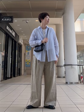 「かぐれ（カグレ）のコットン2タックパンツ（その他パンツ、ベージュ系）」を使った、いわぶさん（レディース・168cm）の夏コーディネート