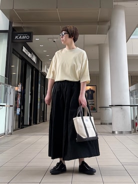 「かぐれ（カグレ）のワイドTシャツ（Tシャツ/カットソー、イエロー系）」を使った、いわぶさん（レディース・168cm）の春コーディネート