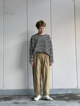 「かぐれ（カグレ）のボーダーワイドカットソー（Tシャツ/カットソー）」を使った、いわぶさん（レディース・168cm）の秋コーディネート