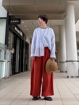 「かぐれ（カグレ）のコットンシアーレギュラーシャツ（シャツ/ブラウス、その他）」を使った、いわぶさん（レディース・168cm）の夏コーディネート