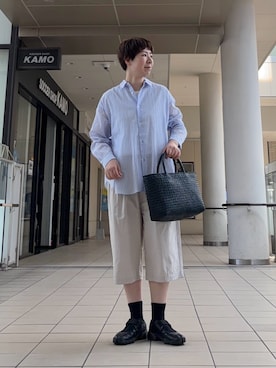 「かぐれ（カグレ）のコットンシアーレギュラーシャツ（シャツ/ブラウス、その他）」を使った、いわぶさん（レディース・168cm）の夏コーディネート