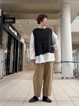 「かぐれ（カグレ）のドライコットン2WAYベスト（ベスト、グレー系）」を使った、いわぶさん（レディース・168cm）の秋コーディネート