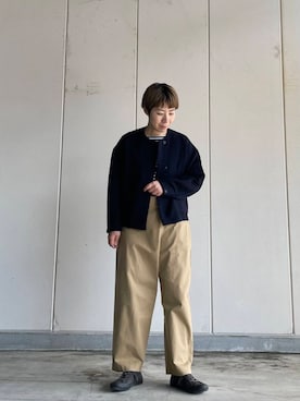 「アイテム（ノーカラージャケット）」を使った、いわぶさん（レディース・168cm）の秋コーディネート
