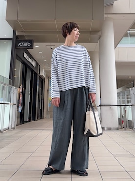 「かぐれ（カグレ）のクロップドボーダーカットソー（Tシャツ/カットソー、ブルー系）」を使った、いわぶさん（レディース・168cm）の春コーディネート