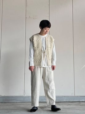「かぐれ（カグレ）のリネンコットンサルエルパンツ（その他パンツ）」を使った、いわぶさん（レディース・168cm）の冬コーディネート