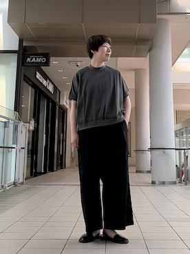 「かぐれ（カグレ）の天竺 ワイドプルオーバー（Tシャツ/カットソー、グレー系）」を使った、いわぶさん（レディース・168cm）の夏コーディネート