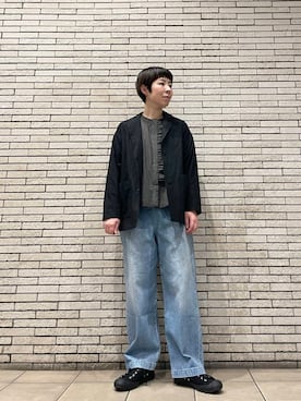 「ブラウスが主役の春コーデ」｜「アイテム（その他アウター）」を使った、岩部恵さん（レディース・168cm）の春コーディネート