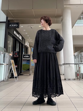 「かぐれ（カグレ）のペルーアルパカルーズニット（ニット/セーター、グレー系）」を使った、いわぶさん（レディース・168cm）の秋コーディネート