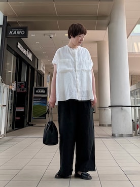 「かぐれ（カグレ）のリネンWポケットフレンチシャツ（シャツ/ブラウス、ホワイト系）」を使った、いわぶさん（レディース・168cm）の夏コーディネート