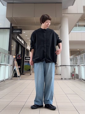 「かぐれ（カグレ）のフェードデニムイージーパンツ（デニムパンツ、ブルー系）」を使った、いわぶさん（レディース・168cm）の春コーディネート