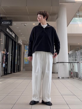 「かぐれ（カグレ）のホワイトデニムワイドパンツ（その他パンツ、ホワイト系）」を使った、いわぶさん（レディース・168cm）の春コーディネート