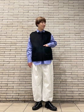 「かぐれ（カグレ）のコットンストライプレギュラーシャツ（シャツ/ブラウス）」を使った、いわぶさん（レディース・168cm）の秋コーディネート