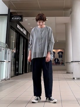 「かぐれ（カグレ）のコットンボイル2WAYワイドプルオーバー（シャツ/ブラウス、その他）」を使った、いわぶさん（レディース・168cm）の夏コーディネート