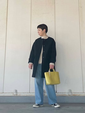 「doors」｜「アイテム（ノーカラーコート）」を使った、いわぶさん（レディース・168cm）の冬コーディネート