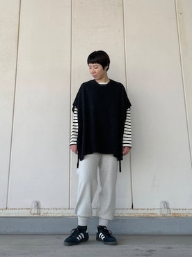 「かぐれ（カグレ）のボーダーワイドカットソー（Tシャツ/カットソー）」を使った、いわぶさん（レディース・168cm）の冬コーディネート