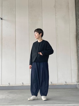 「アイテム（ノーカラージャケット、ブラック系）」を使った、いわぶさん（レディース・168cm）の秋コーディネート