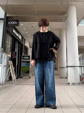 「かぐれ（カグレ）のレースタックベストセットシャツ（シャツ/ブラウス、ブラック系）」を使った、いわぶさん（レディース・168cm）の夏コーディネート