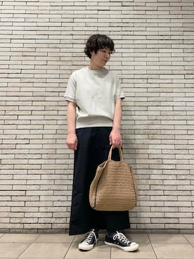 「かぐれ（カグレ）のサカリバーフレンチスリーブ（Tシャツ/カットソー）」を使った、いわぶさん（レディース・168cm）の夏コーディネート