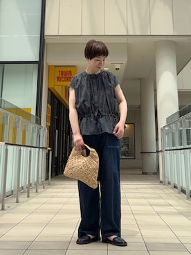 「かぐれ（カグレ）のドットプリントフレンチギャザーブラウス（シャツ/ブラウス、ブラック系）」を使った、いわぶさん（レディース・168cm）の夏コーディネート