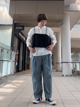 「かぐれ（カグレ）のセミウェットリネンキャミソール（その他トップス、ブラック系）」を使った、いわぶさん（レディース・168cm）の春コーディネート