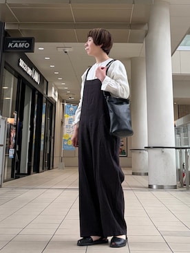 「かぐれ（カグレ）のリネンヘンリーワイドシャツ（シャツ/ブラウス、ホワイト系）」を使った、いわぶさん（レディース・168cm）の春コーディネート