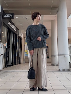 「かぐれ（カグレ）のナローボーダーロングカットソー（Tシャツ/カットソー、ブラック系）」を使った、いわぶさん（レディース・168cm）の夏コーディネート