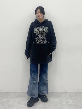 「アイテム（パーカー）」を使った、meiさん（レディース・166cm）の冬コーディネート