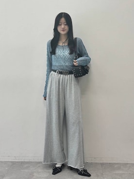 「PAGEBOY（ページボーイ）のサイドタックルーズウラケパンツ/イージーパンツ【4color・2size】（スウェットパンツ）」を使った、meiさん（レディース・167cm）の夏コーディネート