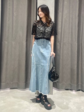 「アイテム（デニムスカート）」を使った、meiさん（レディース・166cm）の夏コーディネート