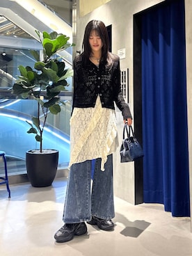 「PAGEBOY（ページボーイ）のスリムレッグフレアデニム【4color/4size】（デニムパンツ、ブルー系）」を使った、meiさん（レディース・166cm）の春コーディネート